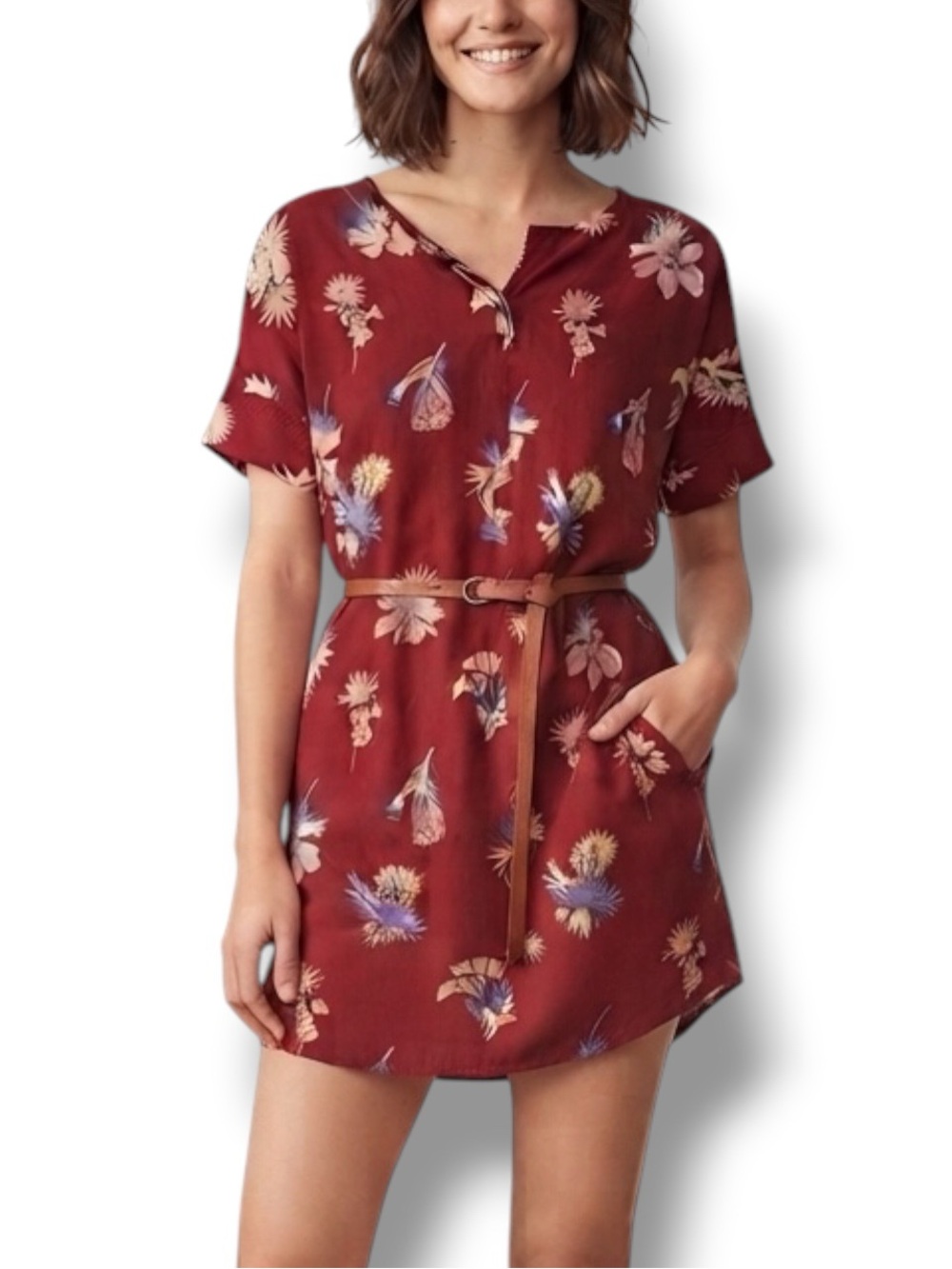 Madewell EUC Bird of Paradise 2020 Novel Shift Dress Tunic Top Red Pockets XXL